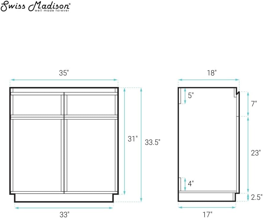 St. Tropez 36' Freestanding Bathroom Vanity Cabinet Without Top in White Oak