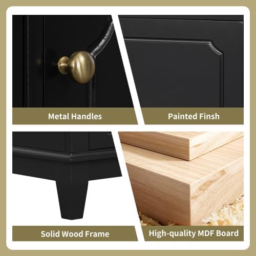 Bellemave 30' Bathroom Vanity with Ceramic Sink & 3 Drawers, Bathroom Cabinet with Storage Shelves & Solid Wood Base, Freestanding Vanity Cabinet with Soft-Close Door with Organizer (Black/30)