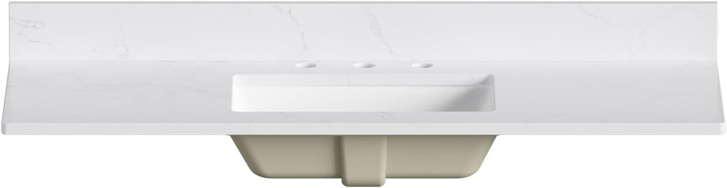 48 in. W x 18.5 in. D Bathroom Engineered Stone Vanity Top with Undermount Rectangular Ceramic Sink, 3 Pre-Drilled Faucet Holes & 4'' Backsplash, White (Faucet Not Included)