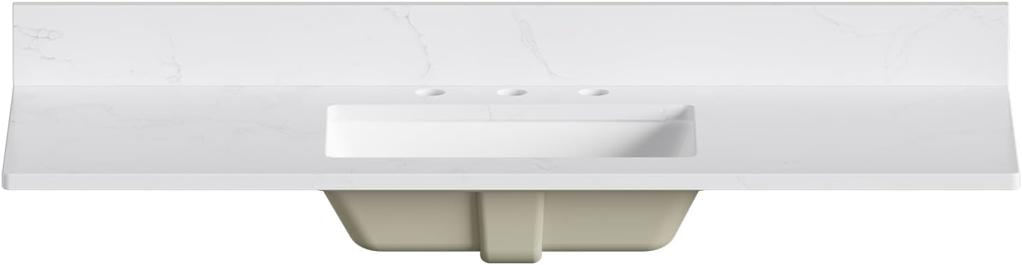 48 in. W x 18.5 in. D Bathroom Engineered Stone Vanity Top with Undermount Rectangular Ceramic Sink, 3 Pre-Drilled Faucet Holes & 4'' Backsplash, White (Faucet Not Included)