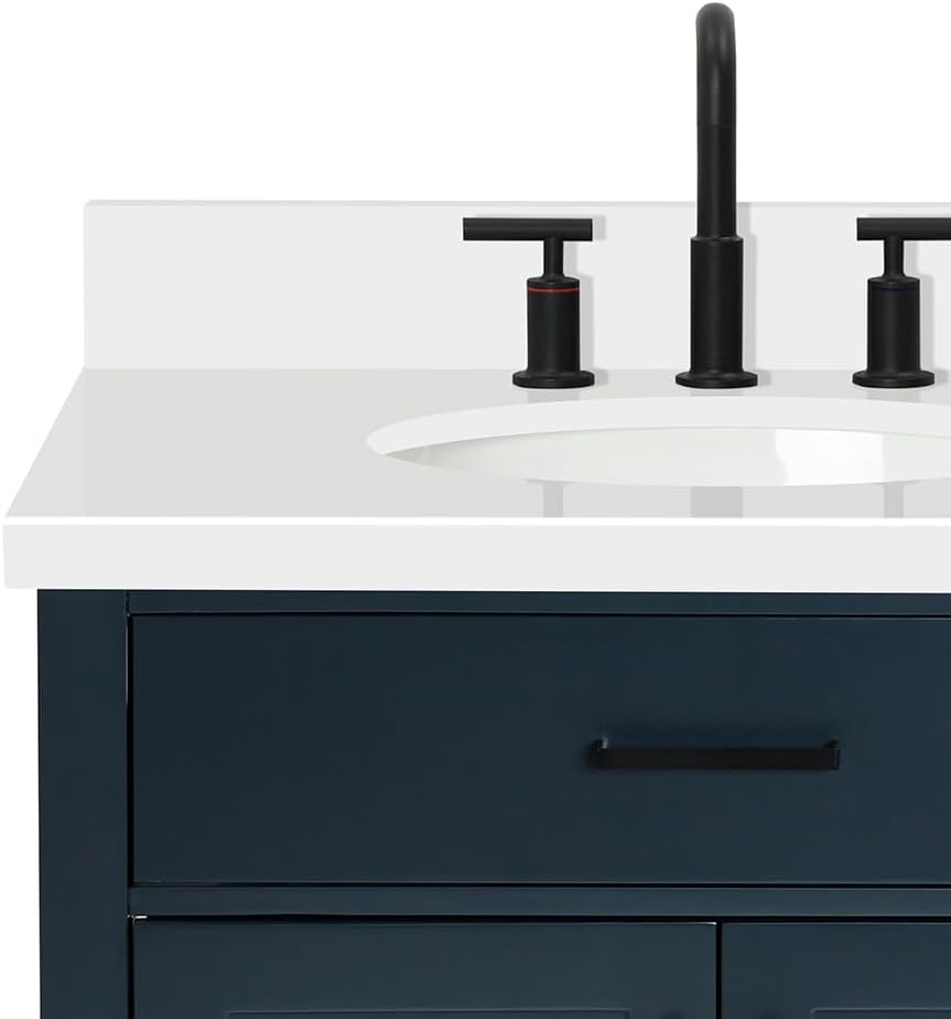 ARIEL Hepburn 30-inch Bathroom Vanity with Sink,Solid Wood, 1.5-inch Pure White Quartz Countertop & Backsplash, Single Oval Porcelain Sink, 2 Soft Closing Doors, 1 Dovetail Drawers, Midnight Blue