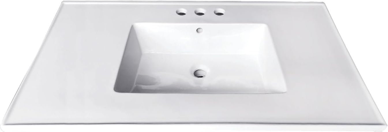 Kingston Brass LBT31227W34 Continental 31-Inch Ceramic Vanity Sink Top (4' Faucet Drillings) in White