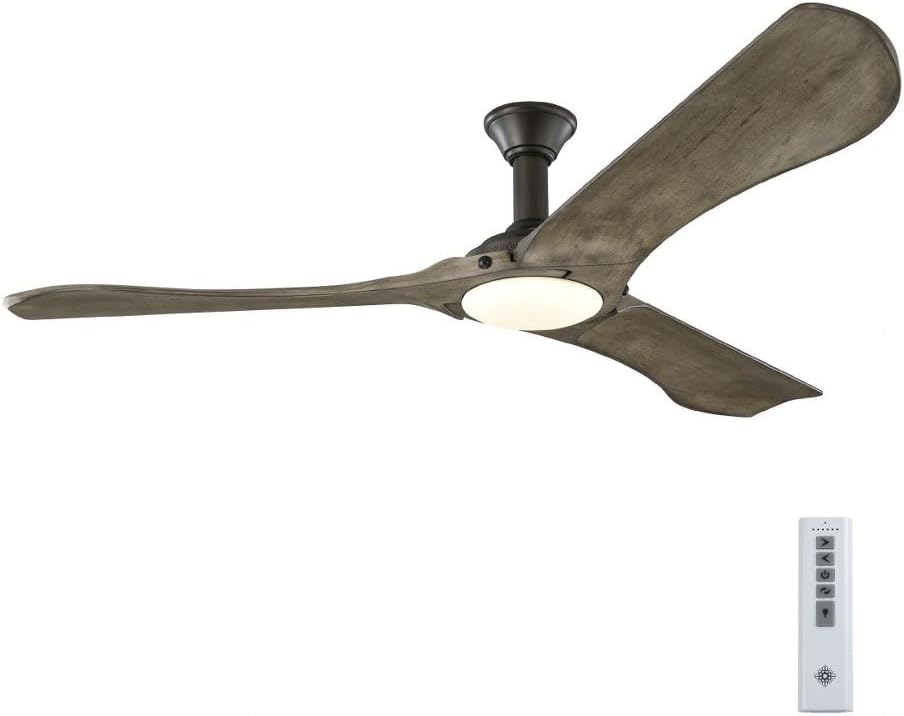Monte Carlo 3MNLR72AGPD-V1 Minimalist Max Modern Energy Star 72' Outdoor Ceiling Fan with LED Light and Hand Remote Control, 3 Balsa Wood Blades, Aged Pewter