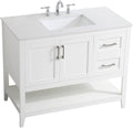 Pemberly Row Traditional 42' Bathroom Vanity, White Finish, Quartz Top with Undermount Porcelain Sink, Solid Wood and MDF Construction, Free-Standing, Storage Cabinet and Bottom Shelf, Brushed Nickel