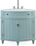 Tennant Brand 24 inch Triadsville Small Corner Bathroom Vanity with Sink and White Quartz top (Light Blue)