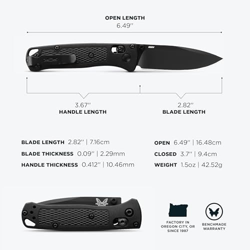 Benchmade - Mini Bugout, Outdoor, EDC Folding Knife, Drop-Point Blade with Black Carbon Fiber Handle (533-3)