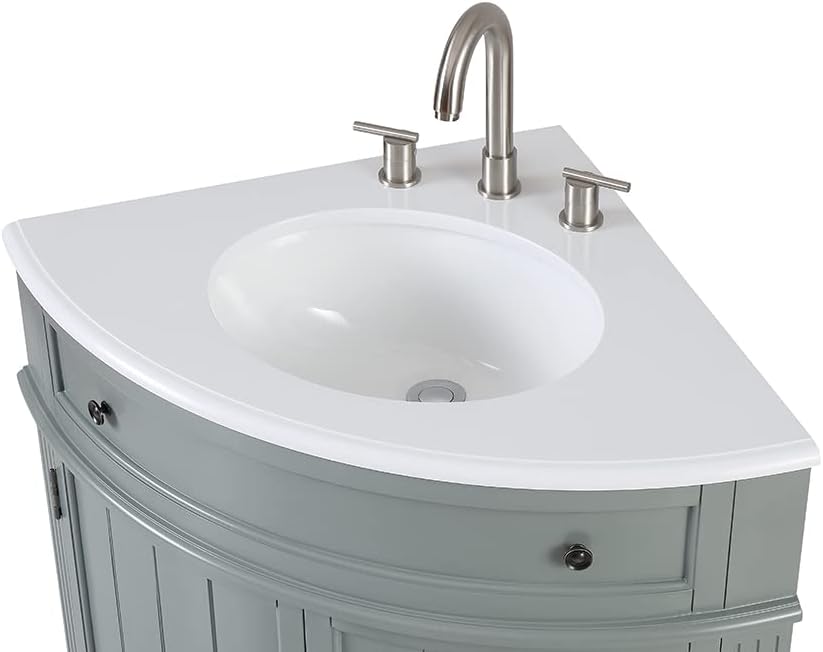 Tennant Brand 24 inch Triadsville Small Corner Bathroom Vanity with Sink and White Quartz top (Gray)