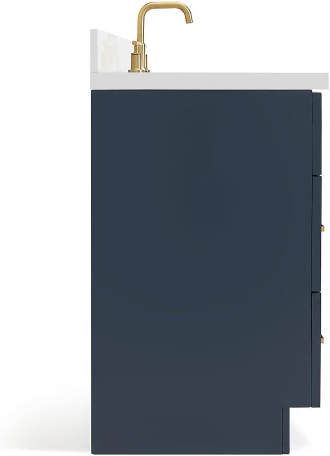 ARIEL Hamlet 48-inch Bathroom Vanity with Sink,Solid Wood, 1.5-inch Pure White Quartz Countertop, Single Rectangular Porcelain Sink, Soft Closing Doors, Dovetail Drawers, Midnight Blue