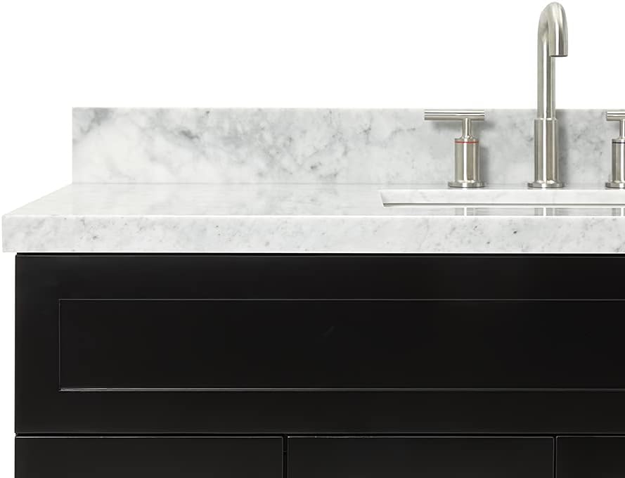 ARIEL Hamlet 48-inch Bathroom Vanity with Sink,Solid Wood, 1.5-inch Italian Carrara Marble Countertop, Single Rectangular Porcelain Sink, 2 Soft Closing Doors, 4 Dovetail Drawers, Black
