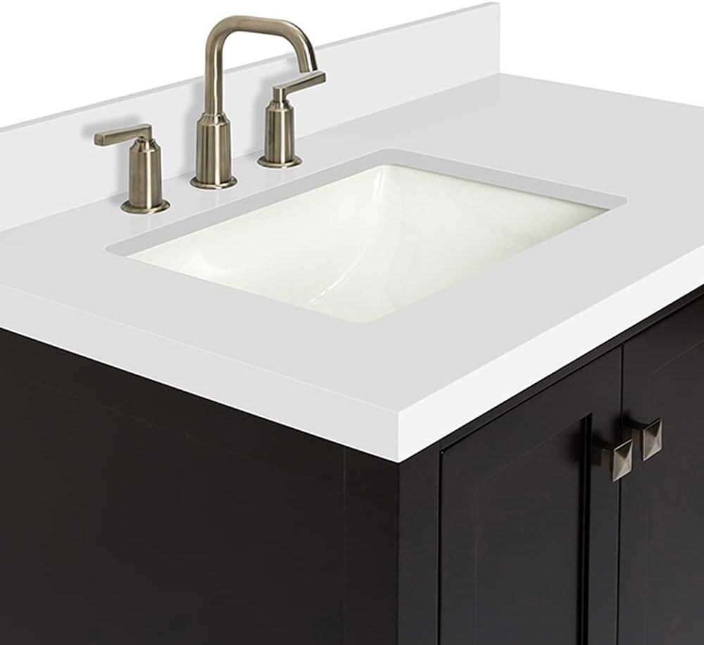 ARIEL Cambridge 36-inch Bathroom Vanity with Sink,Solid Wood, 1.5-inch Pure White Quartz Countertop, Single Rectangular Porcelain Sink, 2 Soft Closing Doors, 5 Dovetail Drawers, Espresso