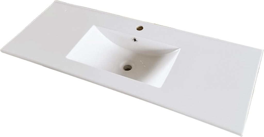 48' Undermount Bathroom Sink, White Rectangular Ceramic Vanity Sink Top with Overflow, Porcelain Under Counter Lavatory Vanity Sink for Small Bathrooms