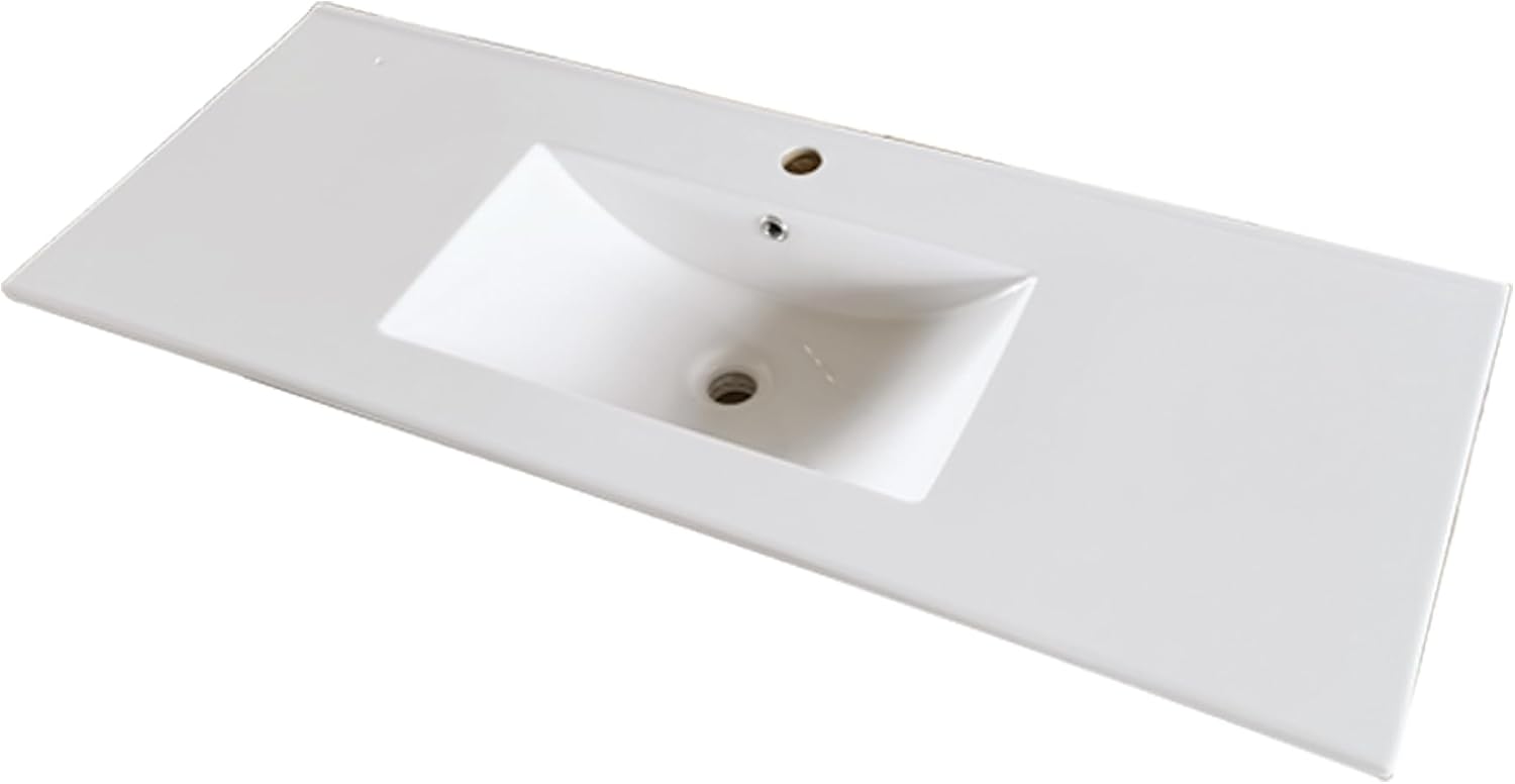 48' Undermount Bathroom Sink, White Rectangular Ceramic Vanity Sink Top with Overflow, Porcelain Under Counter Lavatory Vanity Sink for Small Bathrooms