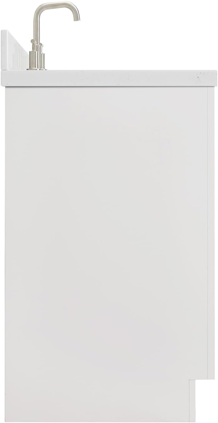 ARIEL Milan 60-inch Bathroom Vanity with Sink,Solid Wood, 1.5-inch Carrara White Quartz Countertop & Backsplash, Single Oval Porcelain Sink, 2 Soft Closing Doors, 6 Dovetail Drawers, Warm White