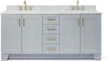 ARIEL Taylor 73 in. Double Rectangle Sink Vanity with Carrara White Marble Countertop in Grey