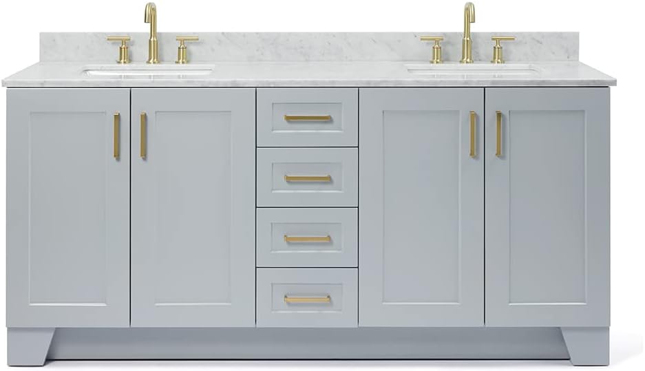 ARIEL Taylor 73 in. Double Rectangle Sink Vanity with Carrara White Marble Countertop in Grey