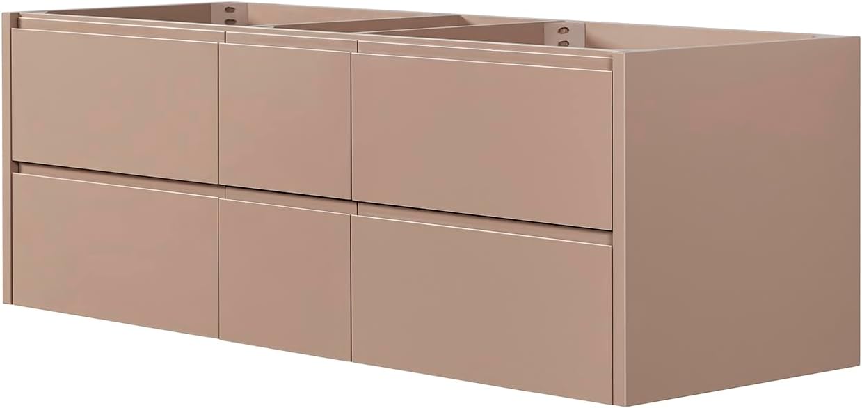 ARIEL West 60 Inch Wall-Mounted Double Rectangle Sink Bathroom Vanity with Carrara White Quartz Countertop 1.5 Inch in Mocha