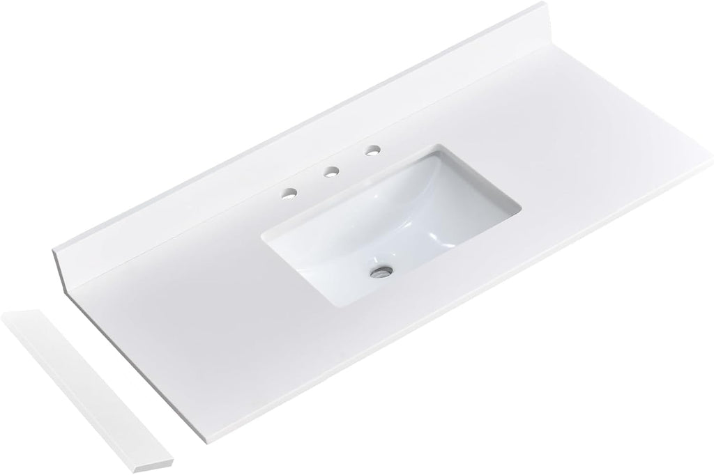 42' x 22' Vanity Top, Quartz Vanity Sink Top in Pure White, with One Sidesplash & One Backsplash, with Undermounted Sink,8 Inch Faucet Hole Spread for Vanity Top with Sink
