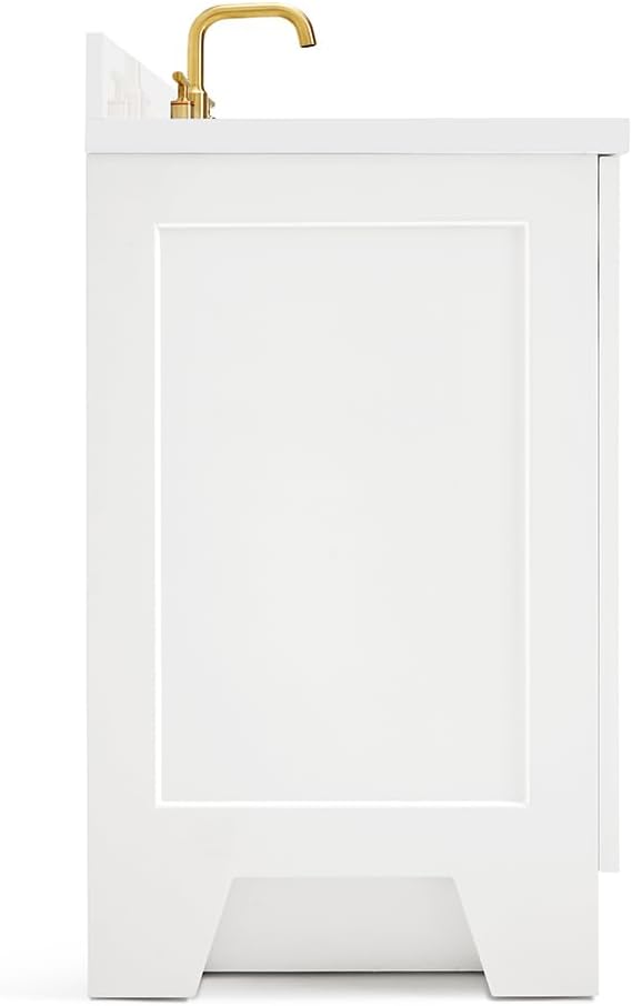 ARIEL Taylor 42-inch Bathroom Vanity with Sink,Solid Wood, 1.5-inch Pure White Quartz Countertop & Backsplash, Single Oval Porcelain Sink, 2 Soft Closing Doors, 5 Dovetail Drawers, White