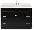 ARIEL Hamlet 48-inch Bathroom Vanity with Sink,Solid Wood, 1.5-inch Pure White Quartz Countertop & Backsplash, Single Rectangular Porcelain Sink, 2 Soft Closing Doors, 4 Dovetail Drawers, Black