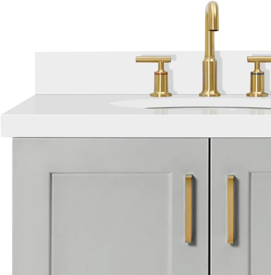 ARIEL Taylor 42-inch Bathroom Vanity with Sink,Solid Wood, 1.5-inch Pure White Quartz Countertop & Backsplash, Single Oval Porcelain Sink, 2 Soft Closing Doors, 5 Dovetail Drawers, Grey