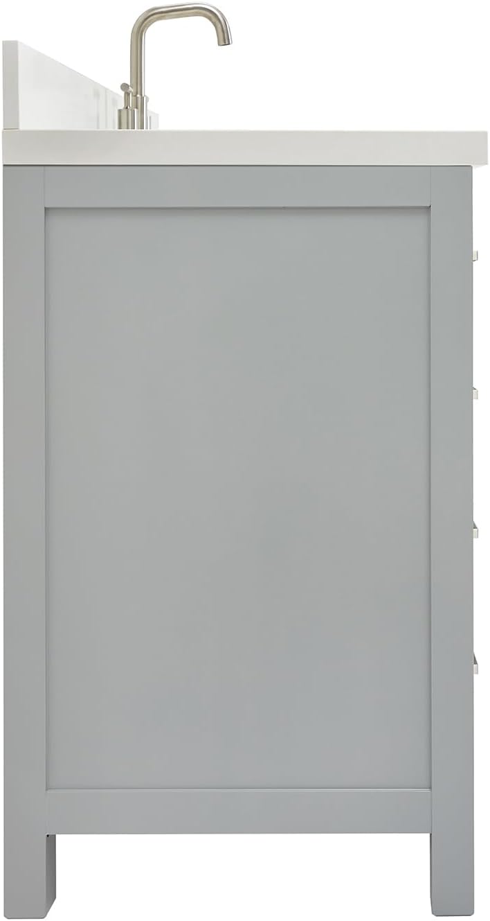 ARIEL Cambridge 66-inch Bathroom Vanity with Sink,Solid Wood, 1.5-inch Pure White Quartz Countertop & Backsplash, Single Rectangular Porcelain Sink, 2 Soft Closing Doors, 9 Dovetail Drawers, Grey