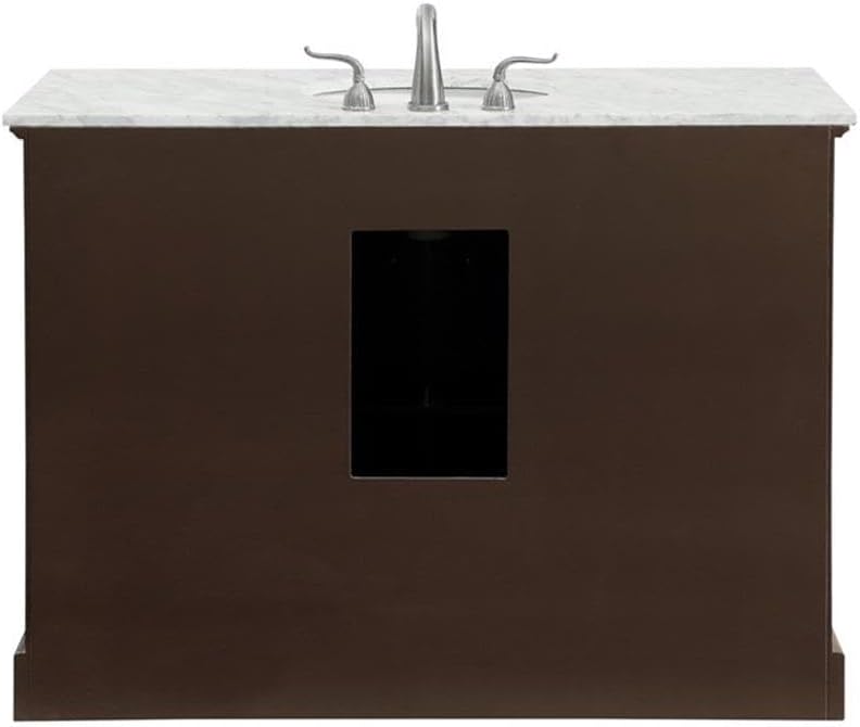 Pemberly Row Contemporary 48' Wood Single Bathroom Vanity, Brown Teak Finish, Italian Carrara Marble Top, Oval Porcelain Undermount Sink, Free-Standing Design, 8 Drawers, 2 Doors, Bathroom Essential
