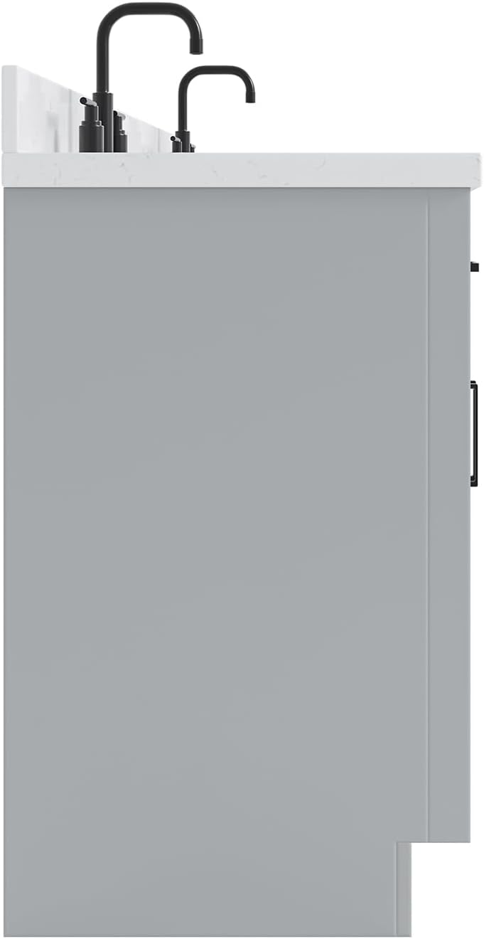 ARIEL Hepburn 72-inch Bathroom Vanity with Sink,Solid Wood, 1.5-inch Carrara White Quartz Countertop & Backsplash, Double Oval Porcelain Sink, 4 Soft Closing Doors, 6 Dovetail Drawers, Grey
