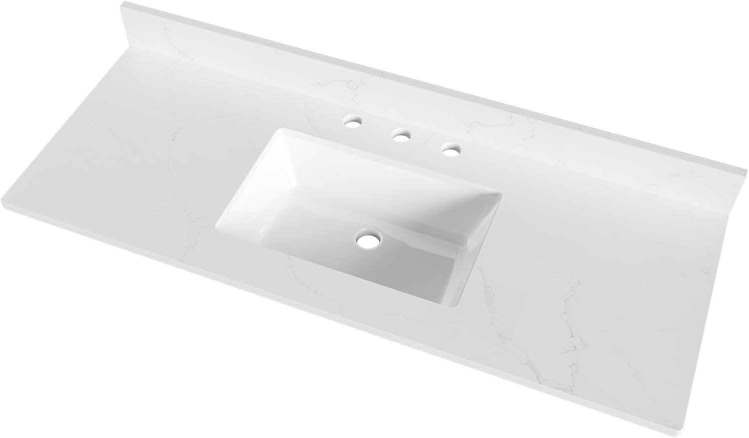 48 in. W x 18.5 in. D Bathroom Engineered Stone Vanity Top with Undermount Rectangular Ceramic Sink, 3 Pre-Drilled Faucet Holes & 4'' Backsplash, White (Faucet Not Included)