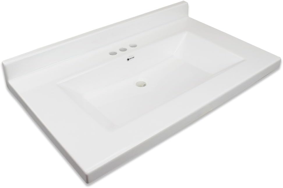 Transolid Carolina2231-0 Carolina Cultured Marble 4' Center set Single-Bowl Vanity Top, 31' x 22', Solid White