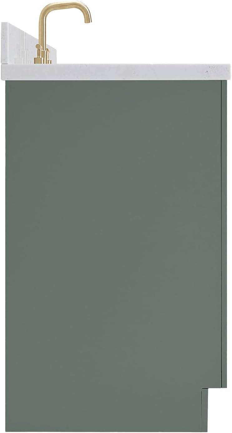 ARIEL Hepburn 36-inch Bathroom Vanity with Sink,Solid Wood, 1.5-inch Carrara White Quartz Countertop, Single Rectangular Porcelain Sink, 2 Soft Closing Doors, 5 Dovetail Drawers, Vintage Green