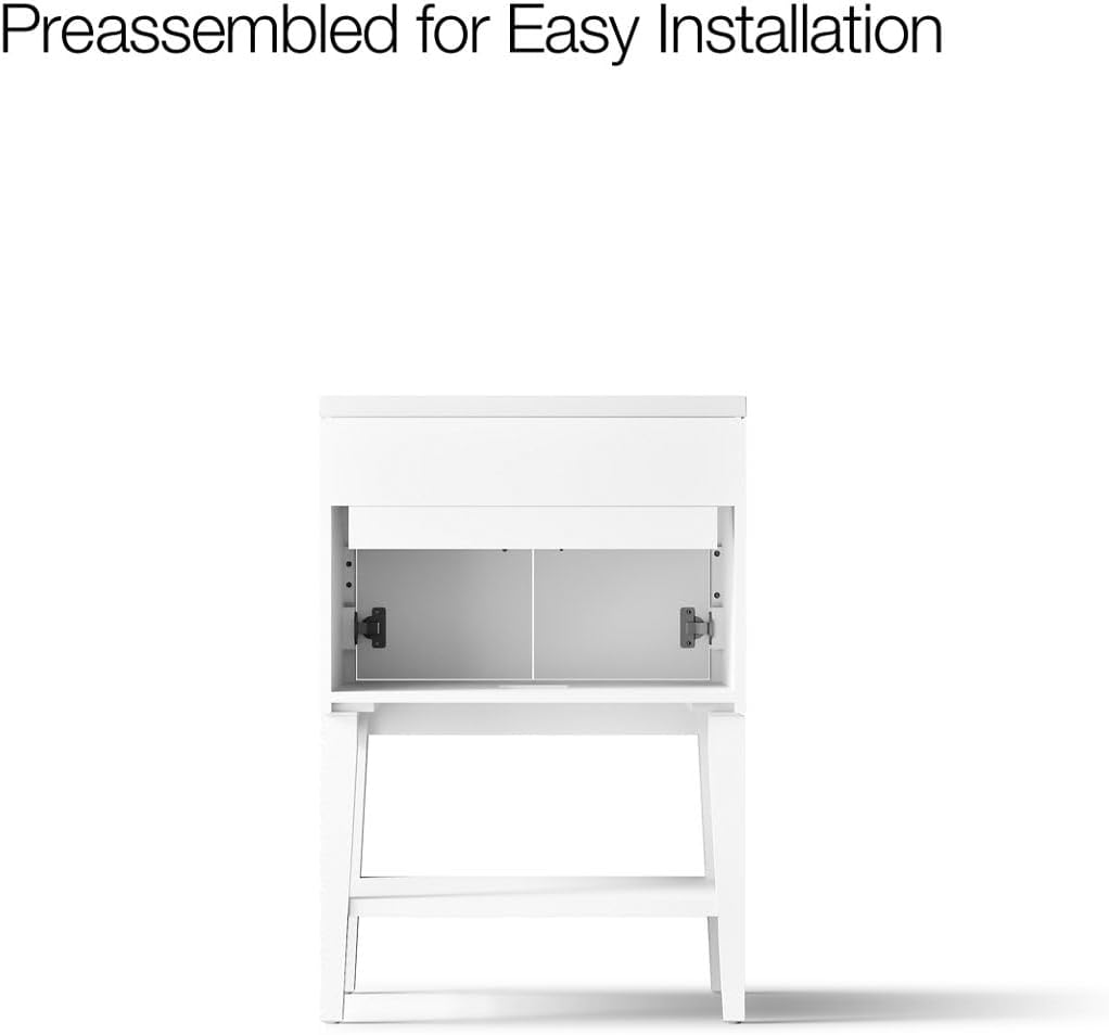 Kohler Winnow 24 Inch Bathroom Vanity Cabinet with White Single Sink and Quartz Top, Modern Bathroom Vanity, White, K-33577-ASB-0