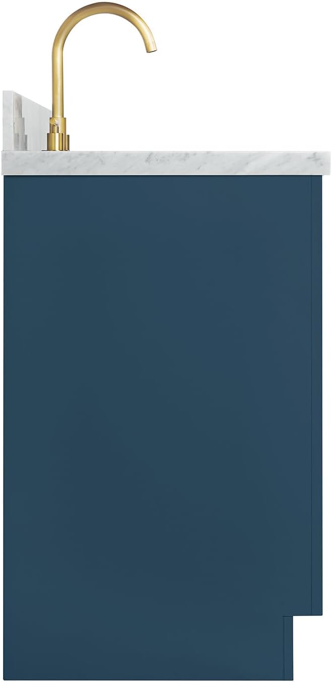 ARIEL Milan 48-inch Bathroom Vanity with Sink,Solid Wood, 1.5-inch Italian Carrara Marble Countertop, Single Rectangular Porcelain Sink, Soft Closing Doors, Dovetail Drawers, Vintage Blue