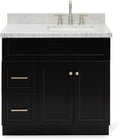 ARIEL Hamlet 36-inch Bathroom Vanity with Sink,Solid Wood, 1.5-inch Italian Carrara Marble Countertop, Single Rectangular Porcelain Sink, 2 Soft Closing Doors, 2 Dovetail Drawers, Black