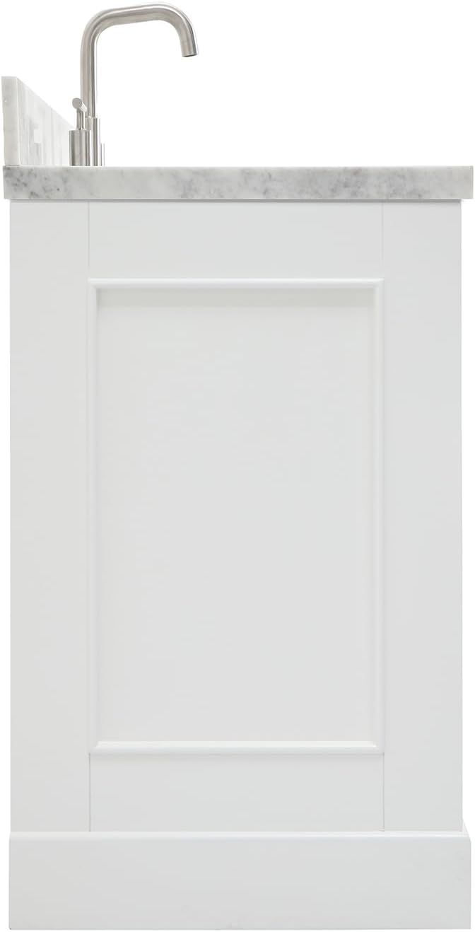 ARIEL Stafford 48-inch Bathroom Vanity with Sink,Solid Wood, 1.5-inch Italian Carrara Marble Countertop, Single Rectangular Porcelain Sink, 2 Soft Closing Doors, 9 Dovetail Drawers, White