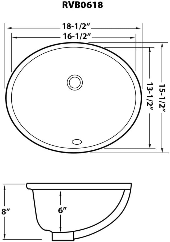 Ruvati 16 x 13 inch Undermount Bathroom Sink Black Oval Porcelain Ceramic with Overflow - RVB0618BK