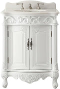 Hayman 27' Antique Style Single Sink Bathroom Vanity, Antique White Finish, Fully Assembled Cabinet with White Countertop and Undermount Ceramic Sink, 27 Inch Traditional Vanity