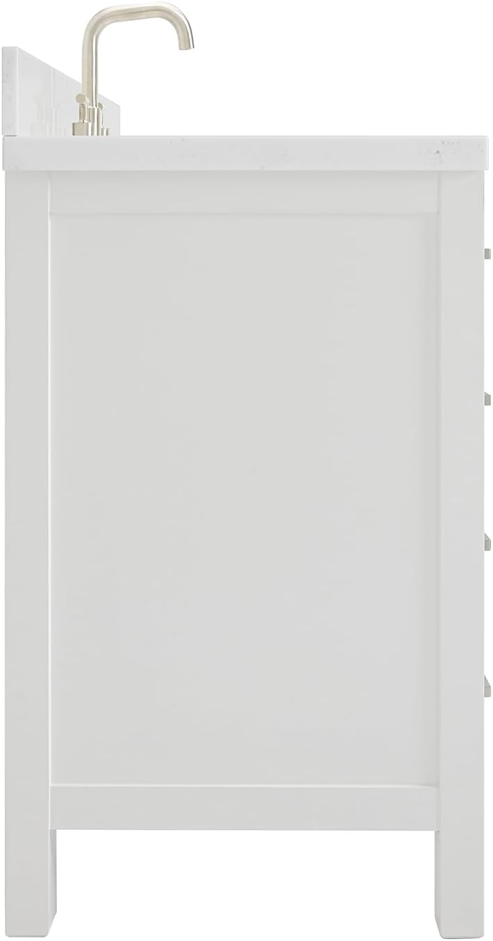 ARIEL Cambridge 42-inch Bathroom Vanity with Sink,Solid Wood, 1.5-inch Carrara White Quartz Countertop, Single Rectangular Porcelain Sink, 2 Soft Closing Doors, 9 Dovetail Drawers, White