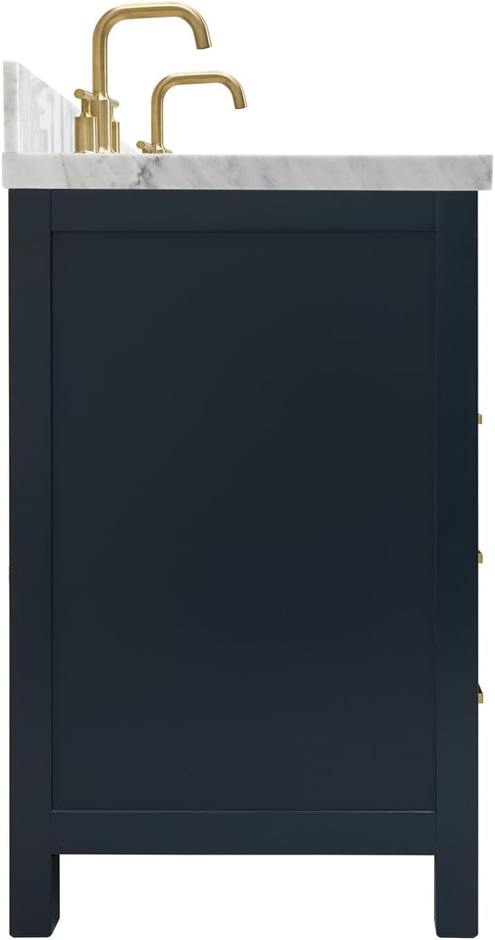 ARIEL Cambridge 66-inch Bathroom Vanity with Sink,Solid Wood, 1.5-inch Italian Carrara Marble Countertop, Double Oval Porcelain Sink, 4 Soft Closing Doors, 6 Dovetail Drawers, Midnight Blue