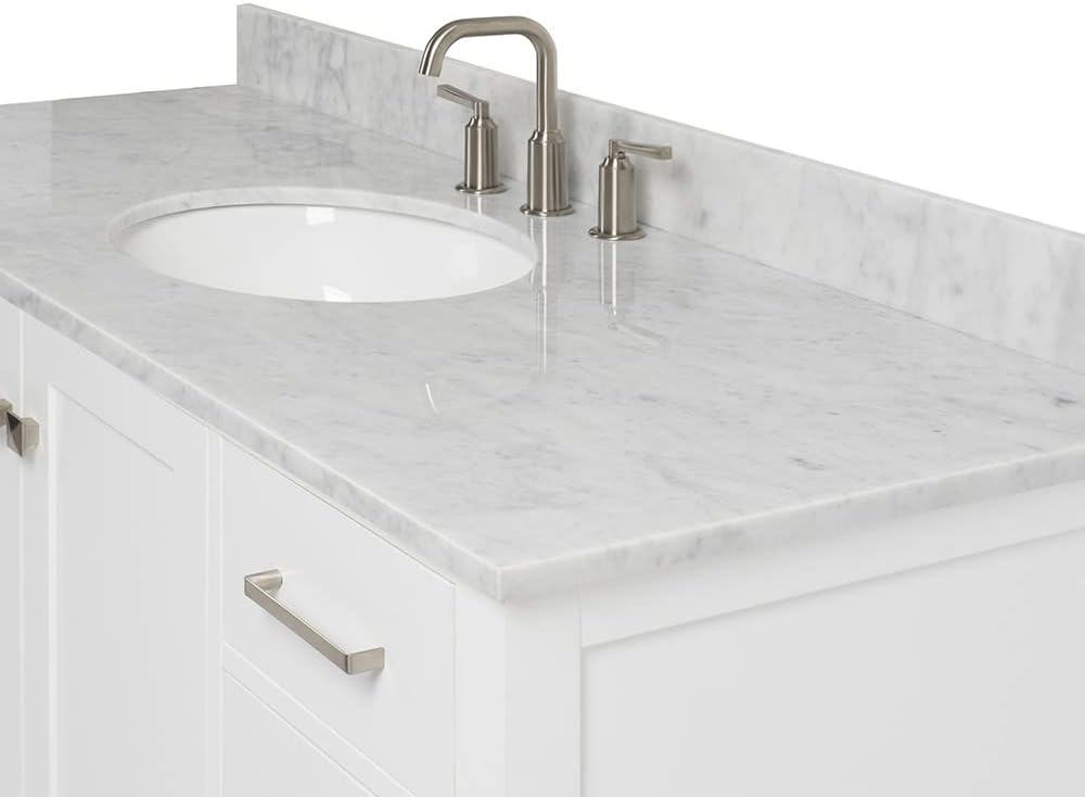ARIEL Cambridge 55 in. Single Oval Sink Vanity with Carrara White Marble Countertop in White