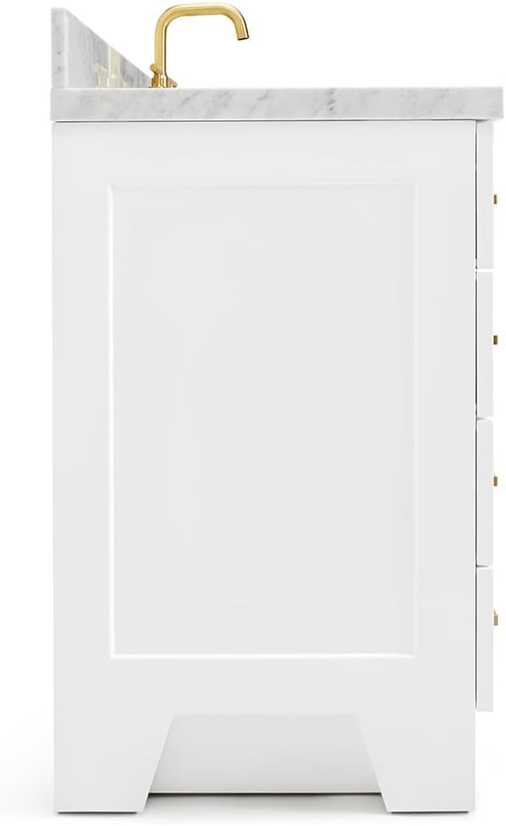 ARIEL Taylor 42-inch Bathroom Vanity with Sink,Solid Wood, 1.5-inch Italian Carrara Marble Countertop, Single Rectangular Porcelain Sink, 2 Soft Closing Doors, 5 Dovetail Drawers, White