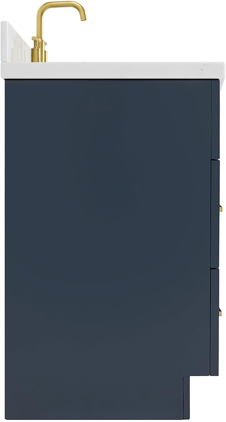 ARIEL Hamlet 42 in. Left Offset Rectangle Sink Bathroom Vanity with Carrara White Quartz Countertop 1.5 Edge in Midnight Blue