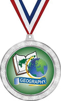 Geography Medal, 2 1/2' Silver Glitter Kids Education Medals, Great Academic Awards Prime