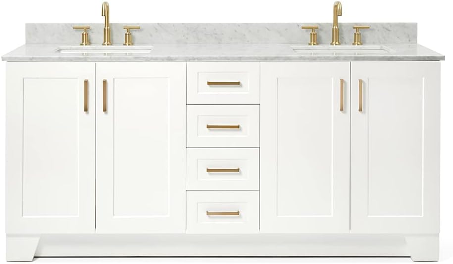 ARIEL Taylor 73 in. Double Rectangle Sink Vanity with Carrara White Marble Countertop in White