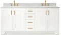 ARIEL Taylor 73 in. Double Rectangle Sink Vanity with Carrara White Marble Countertop in White