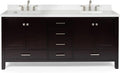 DKB Beckford 72 Inch Bathroom Vanity Double Sink — Espresso Bathroom Vanity with Sink, 1.5' Edge Pure White Quartz Countertop & Backsplash, 4 Soft-Close Doors, 6 Dovetail Drawers