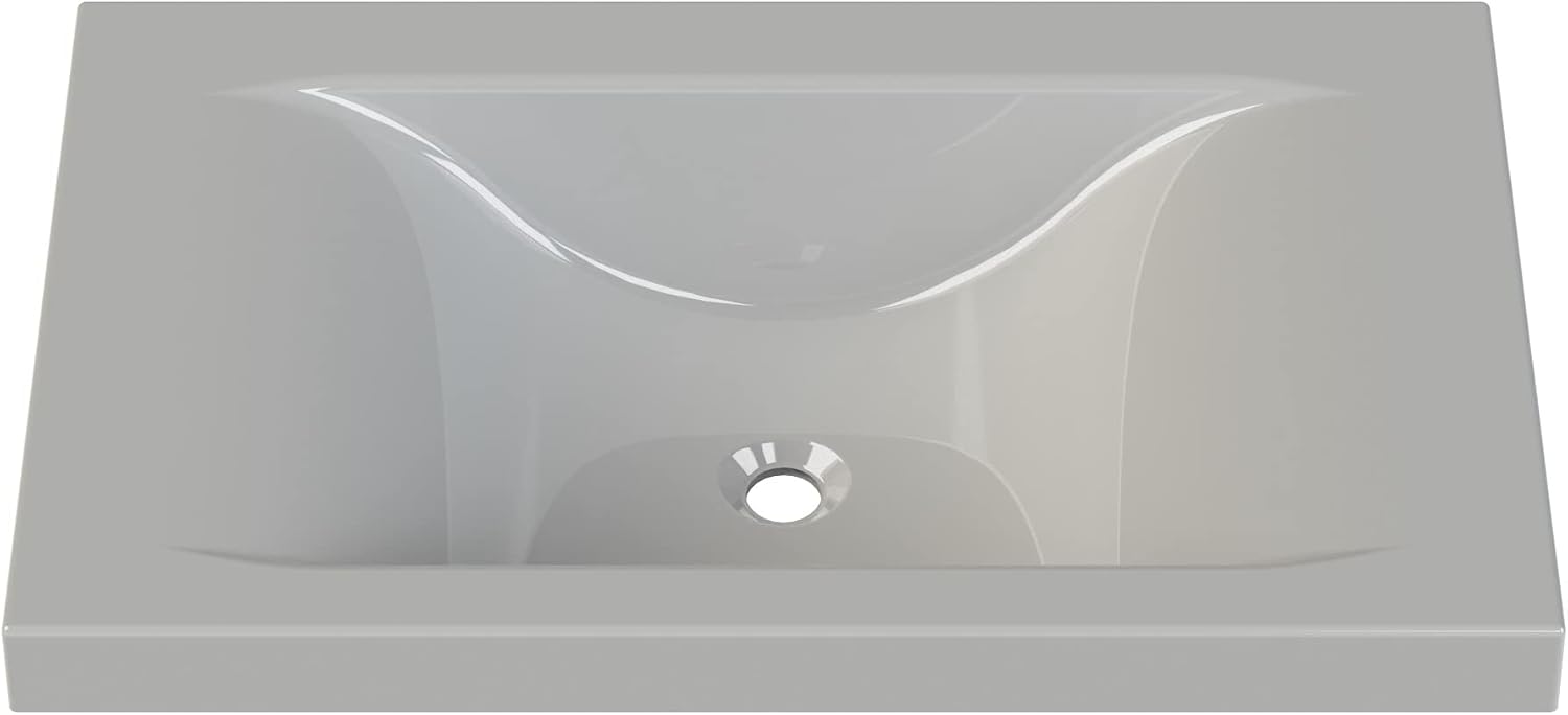 Liftbridge Kitchen & Bath 31 in. W x 19 in. D x 5 in. H Siena White Cultured Marble Top Sink with optional faucet drill-out guides