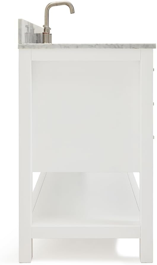 ARIEL Magnolia 48-inch Bathroom Vanity with Sink,Solid Wood, 0.75-inch Italian Carrara Marble Countertop, Single Rectangular Porcelain Sink, 2 Soft Closing Doors, 6 Dovetail Drawers, White