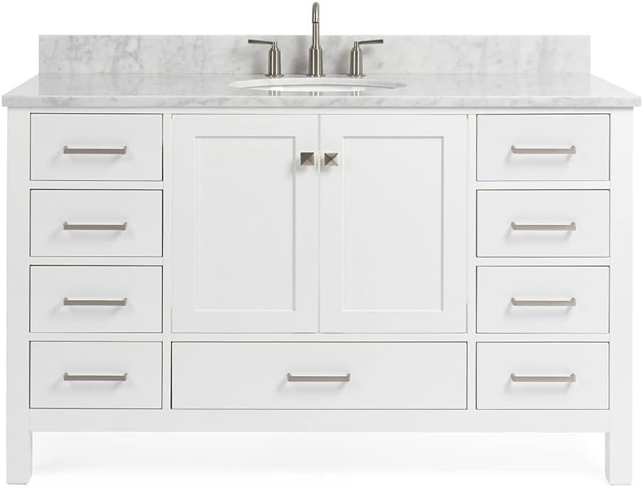ARIEL Cambridge 55 in. Single Oval Sink Vanity with Carrara White Marble Countertop in White