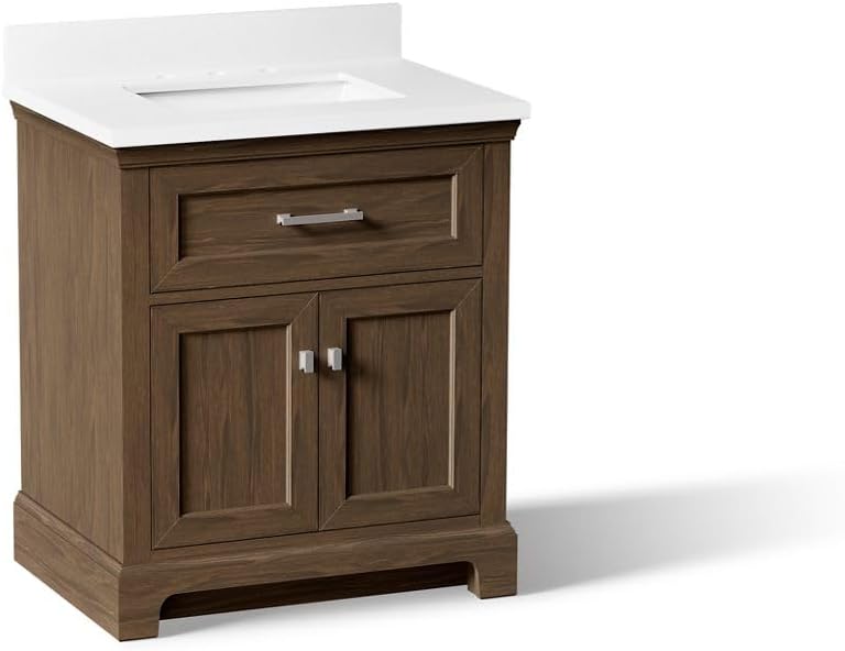 Kohler 29260-BD1-DAK Charlemont 30 in. Bathroom Vanity Cabinet with Sink and Quartz top, Draper Oak