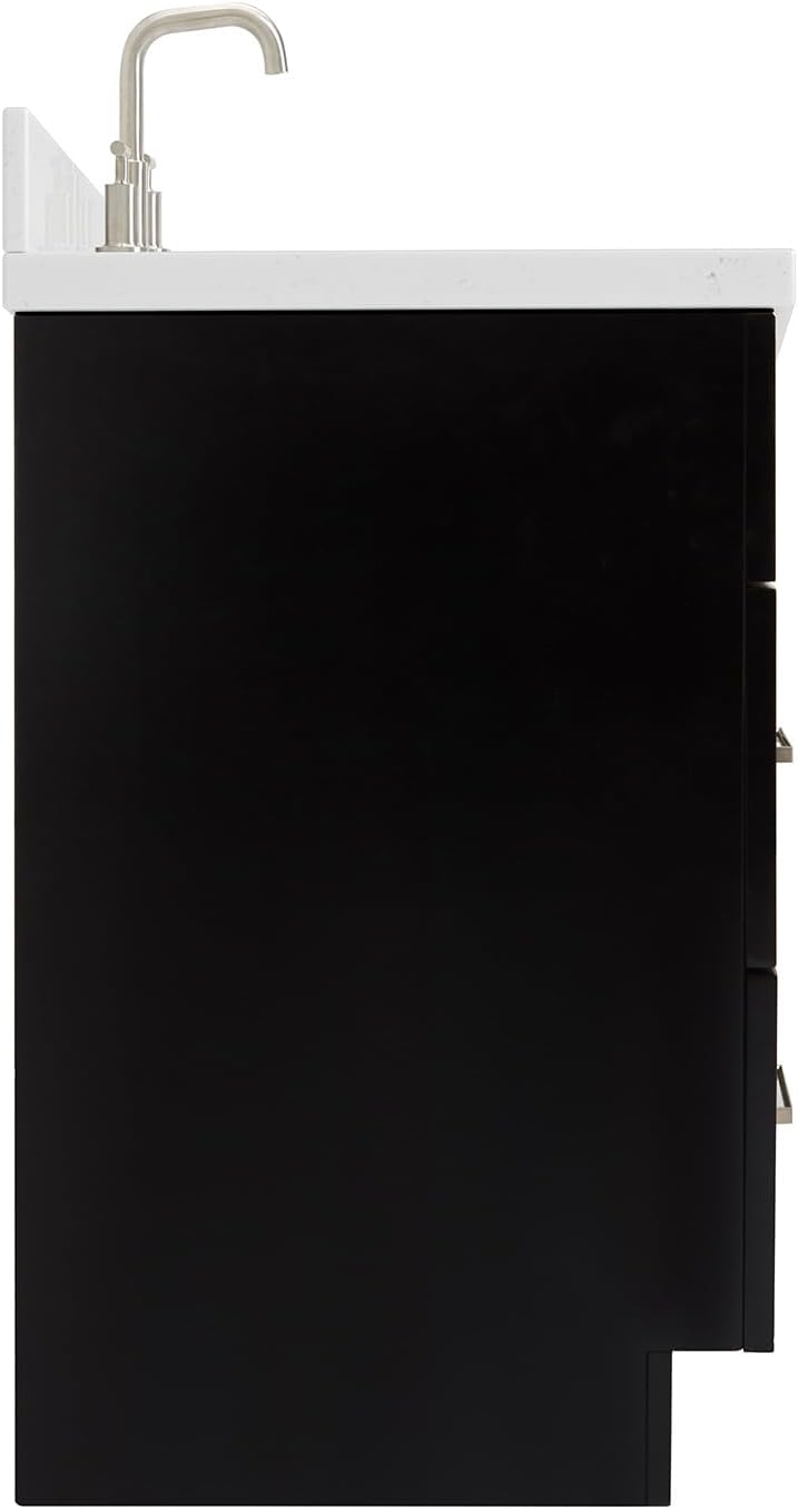 ARIEL Hamlet 60-inch Bathroom Vanity with Sink,Solid Wood, 1.5-inch Carrara White Quartz Countertop & Backsplash, Single Oval Porcelain Sink, 2 Soft Closing Doors, 4 Dovetail Drawers, Black